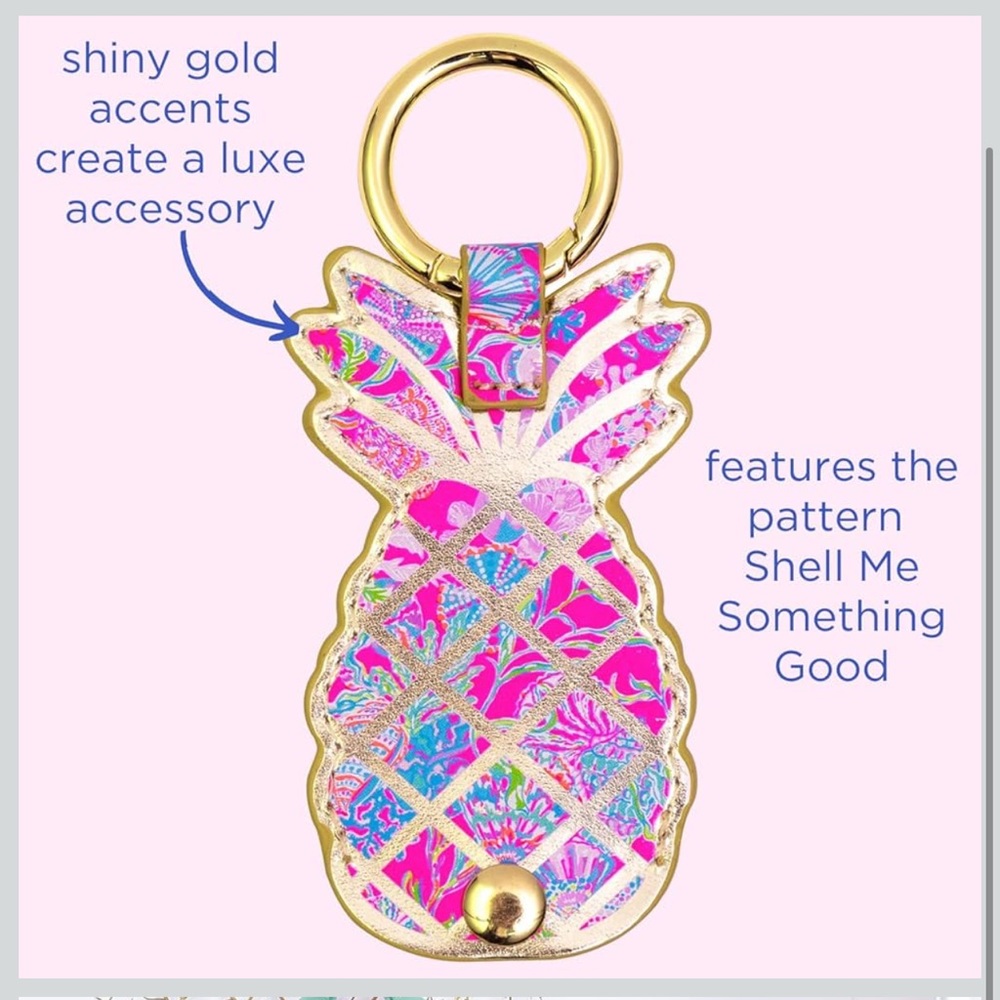 Lilly Pulitzer Pink and Gold Pineapple Shell Me Something Good tag holder - Picture 3 of 5